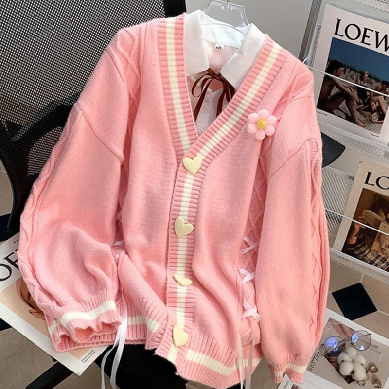 Japanese Snacks - Cardigan lavorato a maglia con fiori